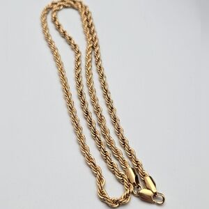 Rope Twisted Chain Necklace Everyday Classic Vintage Glamour Jewelry Gold 24''